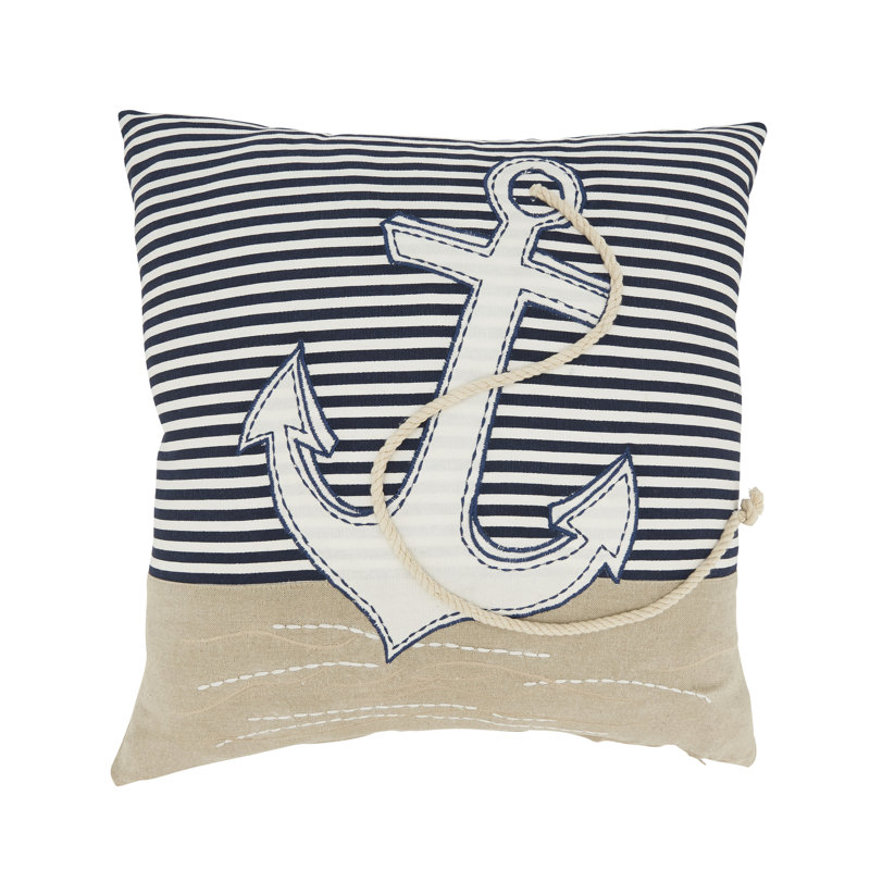 Coastal Embroidered Anchor Pillow, Polyester
