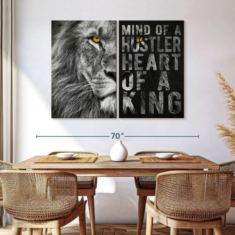 «Lion Hustler Inspirational Quote», reproduction d'art sur toile, H 42 po x l 57 po x P 1,25 po