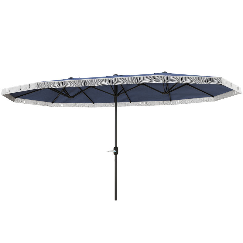Parasol d'extérieur très grand 15 pi UPF30 + avec frange et manivelle, bleu foncé, Dark Blue