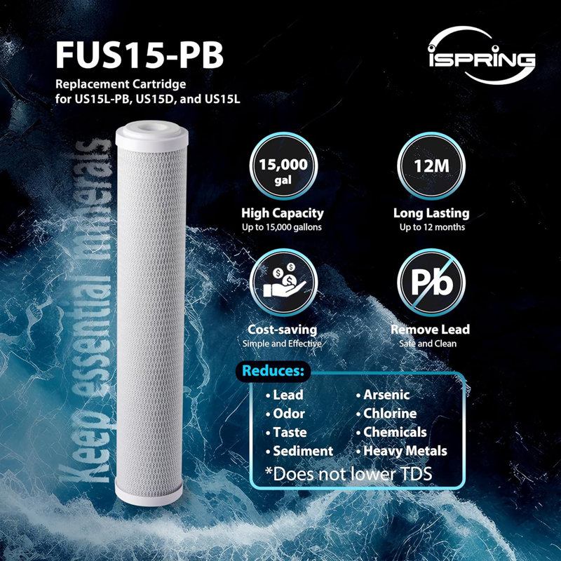 Filtre de remplacement iSpring avec support MetSorb pour filtre à eau sous évier US15LPB