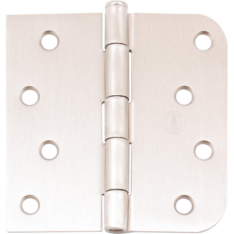 Charnière standard, 4 pouces, rayon de 5/8 po, Nickel satiné