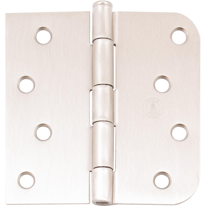 Standard Hinge, 4 Inches, 5/8" Radius Corner, Satin Nickel
