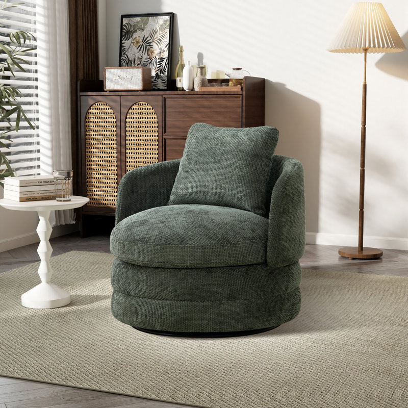 29.9" W 360 Degree Swivel Upholstered Barrel Chair, Green