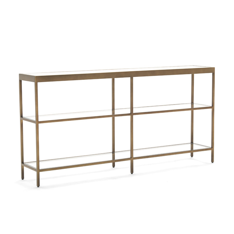 Vienna Low Bookcase W/ Glass Top, Antique Brass, (3 Shelves) 27"H x 55"W x 10"D