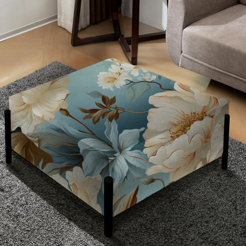 Beige Timeless Peony Delights - Floral Large Square Ottoman