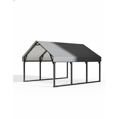Abri d'auto en métal 10 x 15 pi, abri d'auto robuste avec cadre et toit en acier galvanisé, abri de garage extérieur pour camionnette, camion, bateau et tracteur, matériau résistant aux intempéries