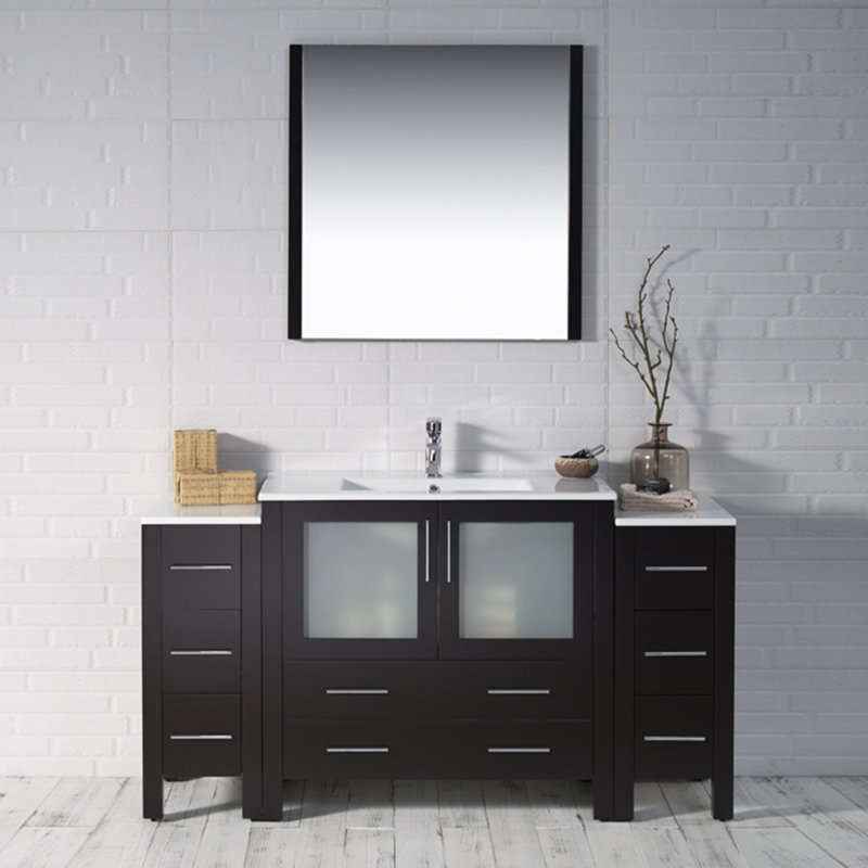 Mance 60.125'' Single Bathroom Vanity with Ceramic Top, Espresso