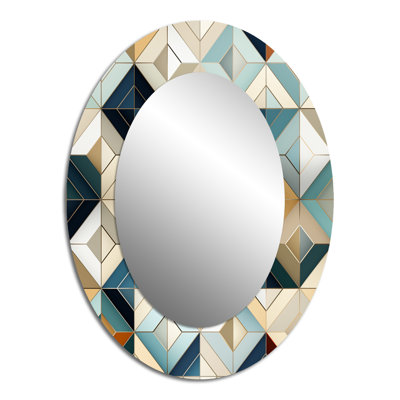Antique Beige Vintage Tiles - Teal Oval Wall Mirror Decor