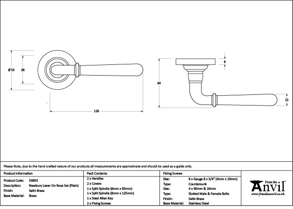 Newbury Interior Mortise Door Handle, Satin Brass