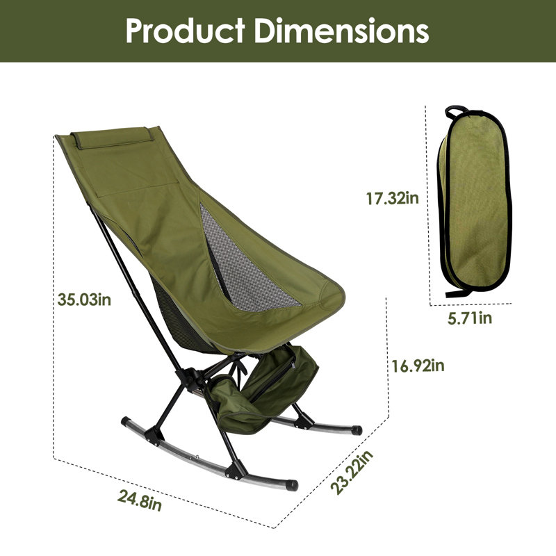 198 lbs Capacity Portable Camping Rocking Chair  Oxford Fabric  5-Minute Setup, Silver/Black, Green
