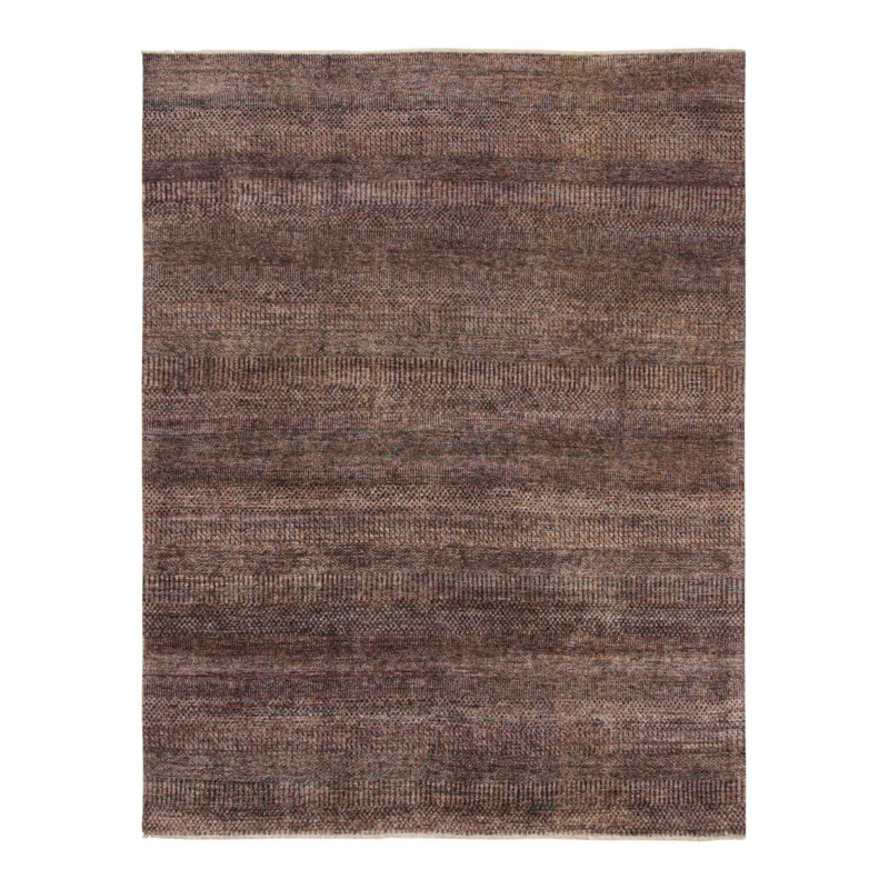 Textural Hand Knotted Silk Striped Area Rug, Rectangle 6' x 9'