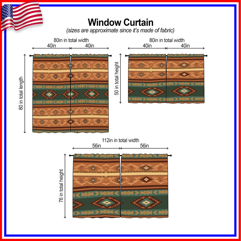 Rideaux de fenêtre à motif géométrique Southwestern, 20 po x 80 po - 2 panneaux, Transparent