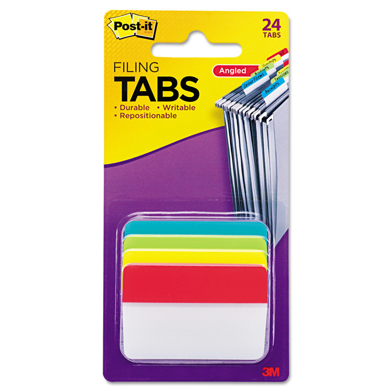 Post-it 2" Angled Filing Tabs in Assorted Primary Colors