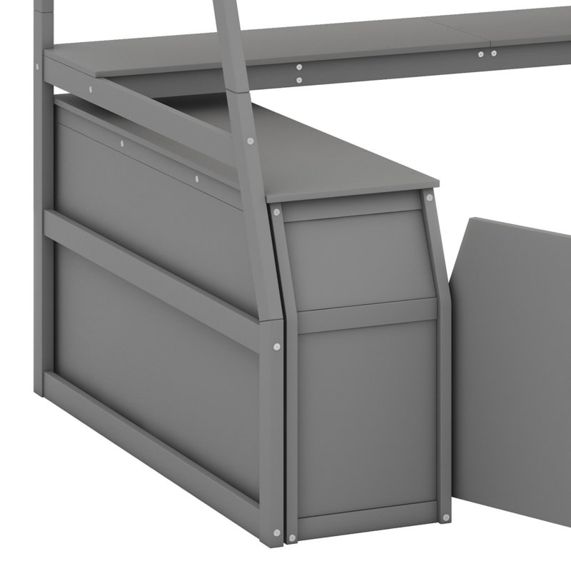 Lit mezzanine avec tiroirs, tablettes et bureau, Gris
