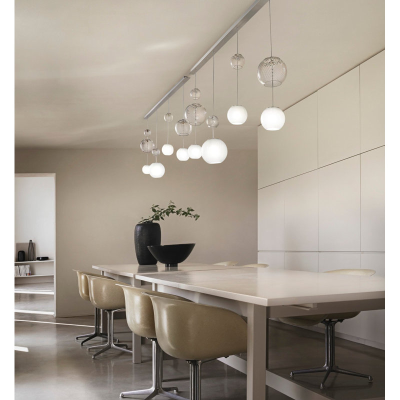 Oto Suspension Lin Smoky Striped Mirrored Steel G9 Ul, White, Satin Nickel