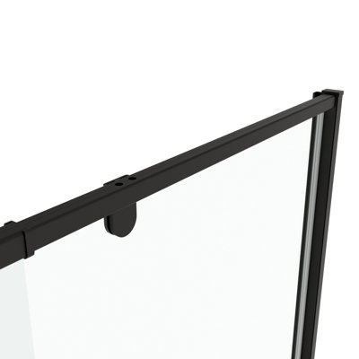Porte de douche à cadre pivotant noir mat - l 44 à 48 po, H 71 po, verre trempé de 1/4 po, poignée en acier inoxydable, fermeture magnétique, largeur de la fuite, hauteur, conception