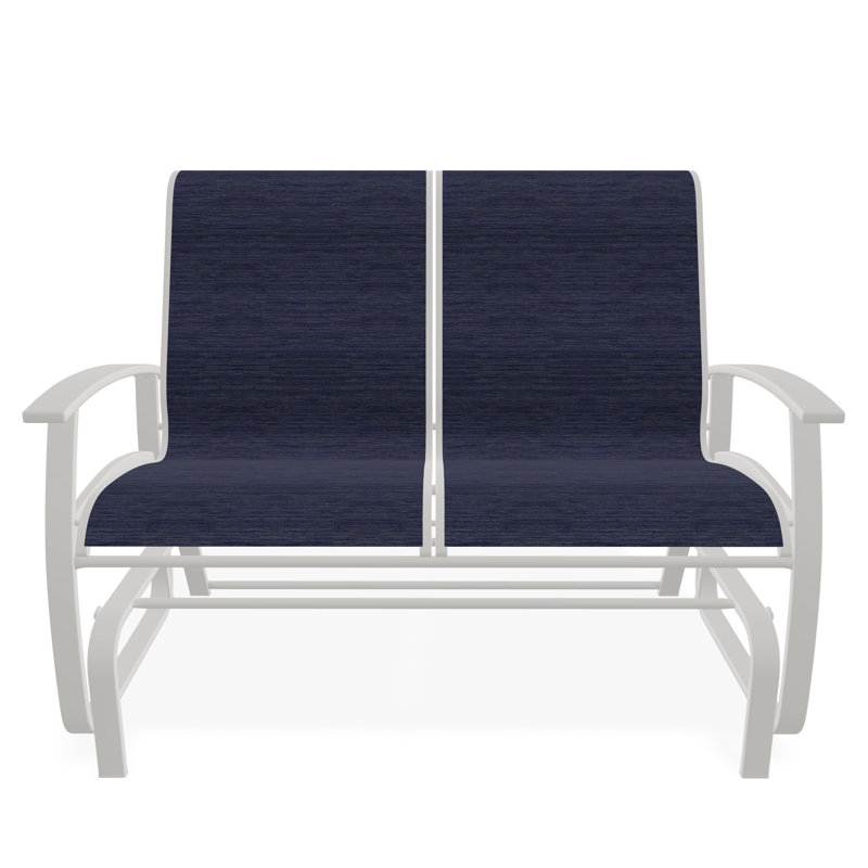 Belle Isle Sling Aluminum Frame 2-Seat Glider with Marine Grade Polymer Arm Accent, Snow, Cobalt 35D Sunbrella®