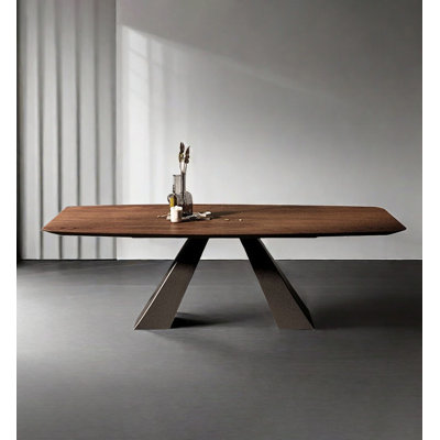 Minimalist solid wood dining table in walnut color