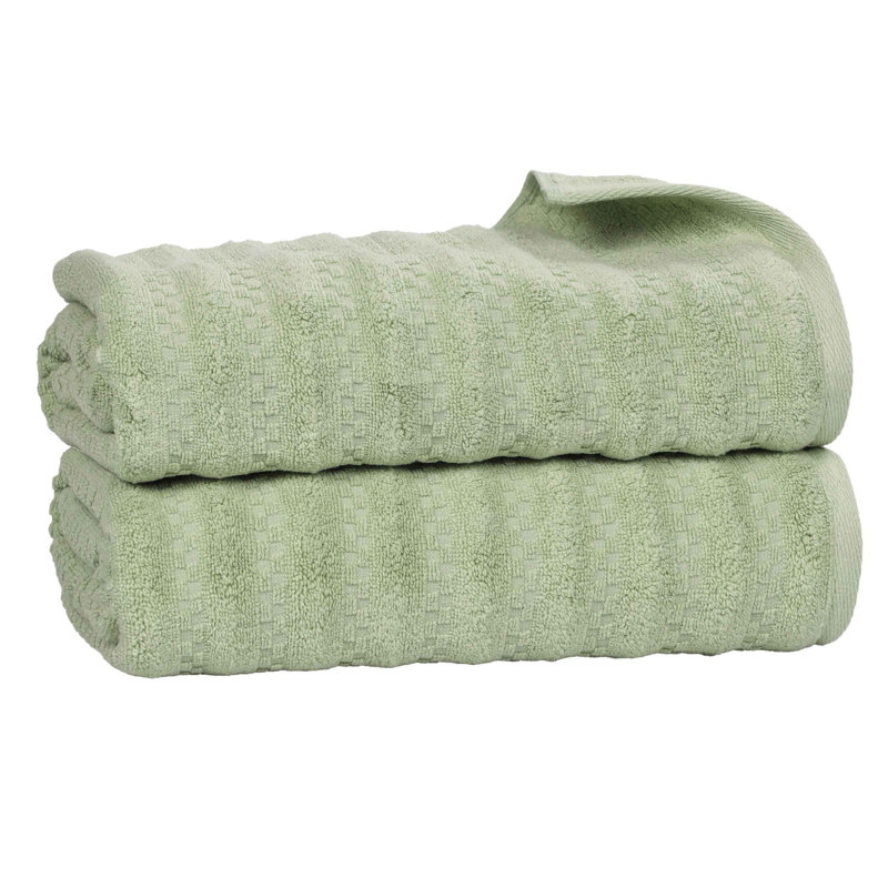 Blue Nile Mills  Zero-Twist Cotton Bath Sheet Set - Waffle Stripe Texture - Quick-Dry, Green