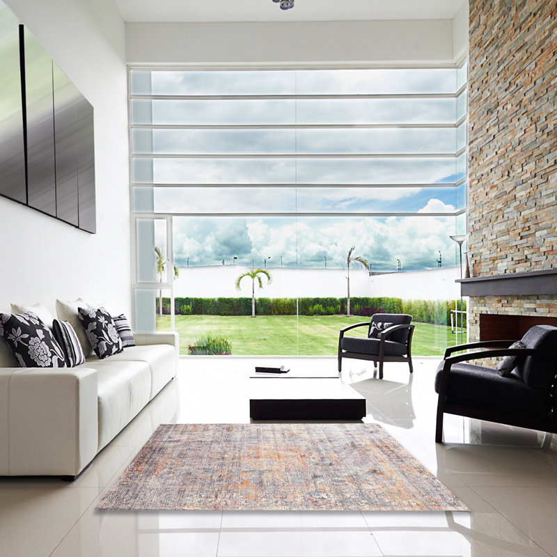 Tapis bleu/gris contemporain, Carré 3 pi