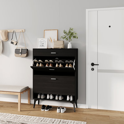 Armoire à chaussures 16 paires avec 2 tiroirs rabattables, armoire à chaussures Farmhouse