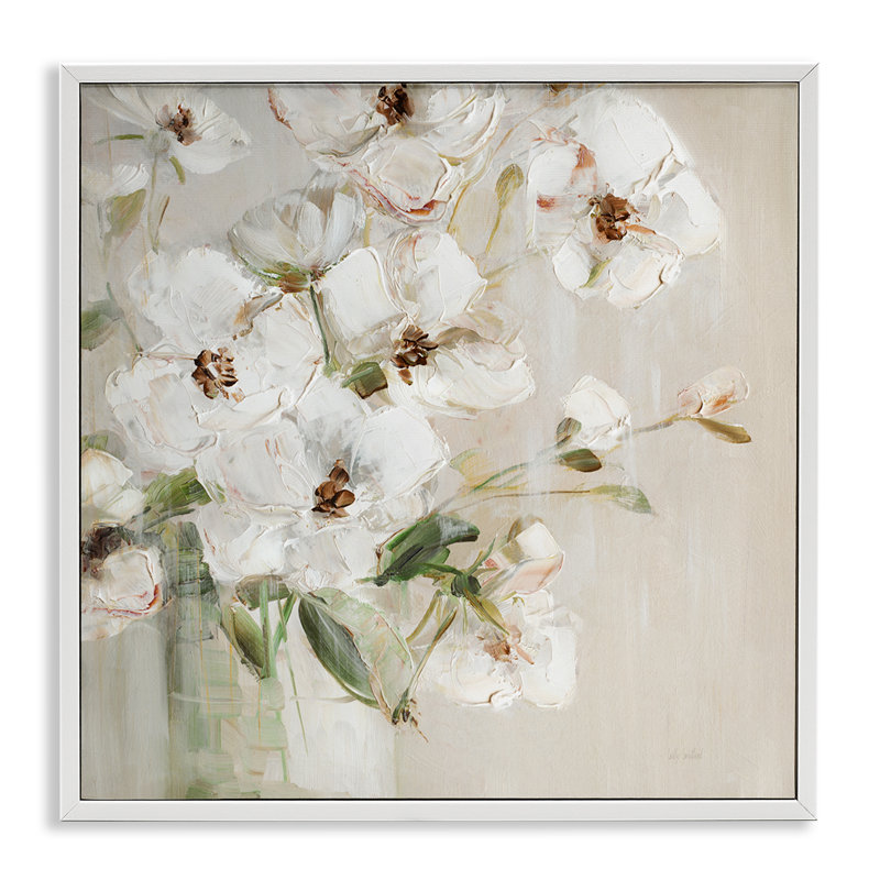  Simple Blossoms on Beige Framed Giclee Art by Sally Swatland, H 12 po x l 12 po