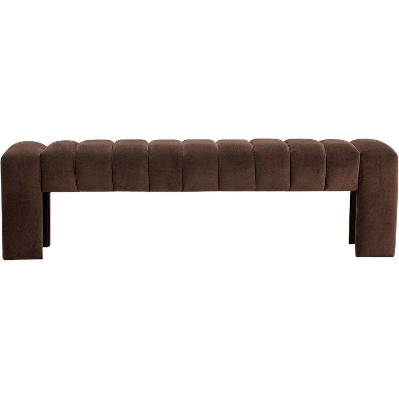 Banc en bois massif Kareem, Velours brun