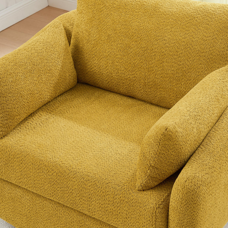 Boucle Swivel Armchairs Set Of 2, Modern Deep Seating Lounge Chairs With Accent Pillows, Yellow