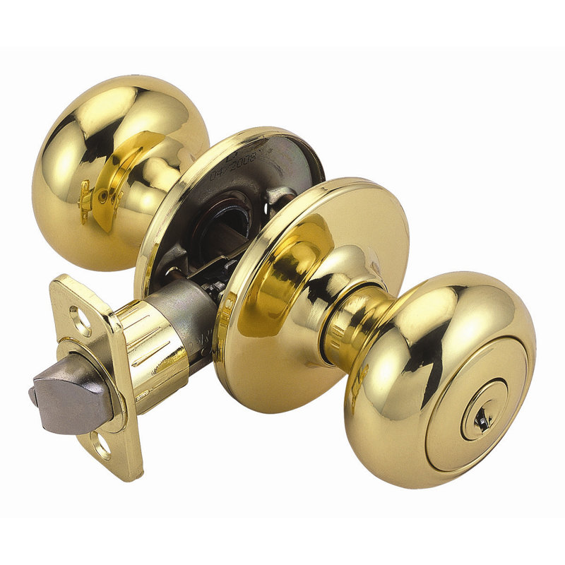 Cambridge Universal 6-Way Latch Keyed Entry Door Knob, Polished Brass, 2-Way Latch