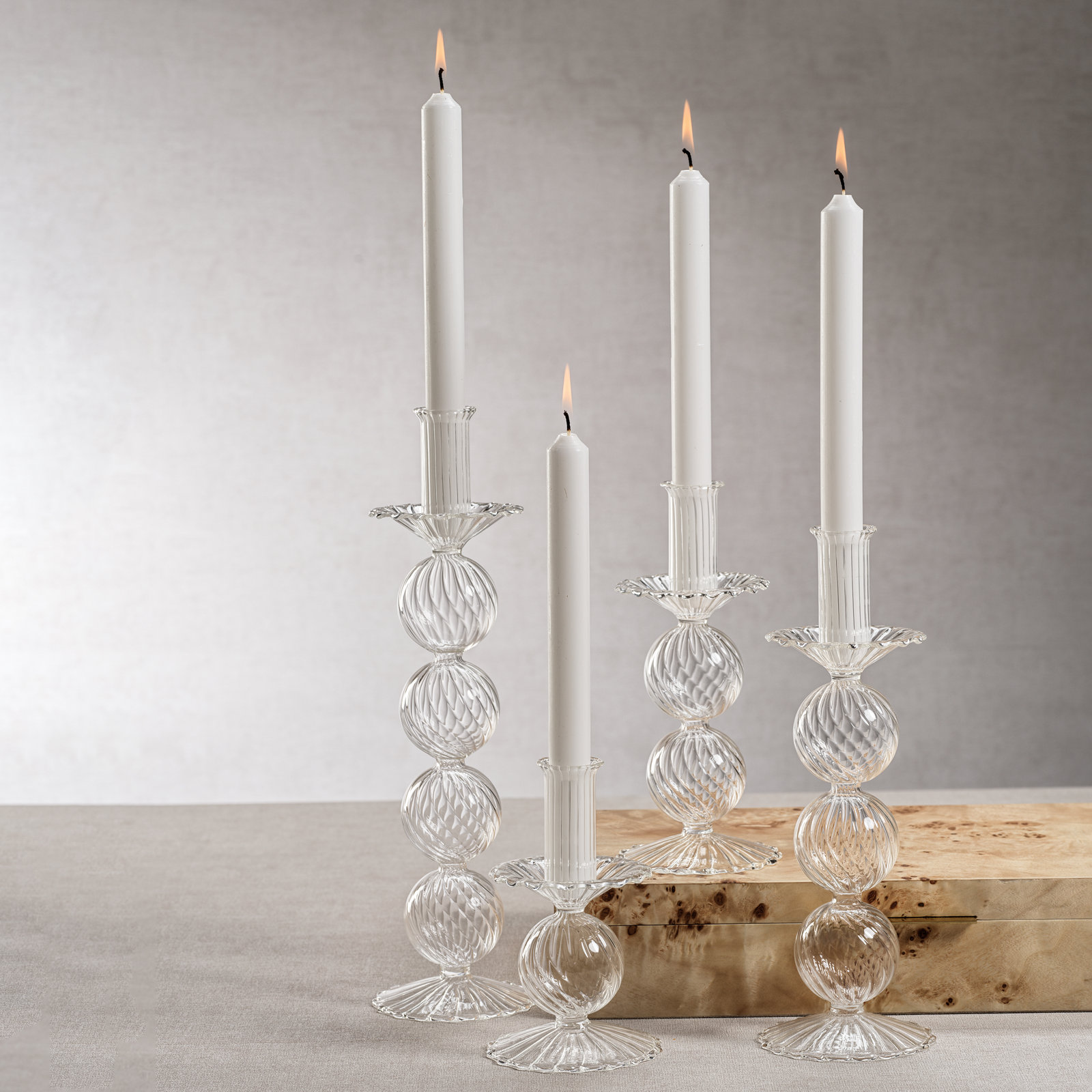 Adrienna Swirl Glass Taper Candle Holders, Set of 2, 13" H x 3.5" W x 3.5" D