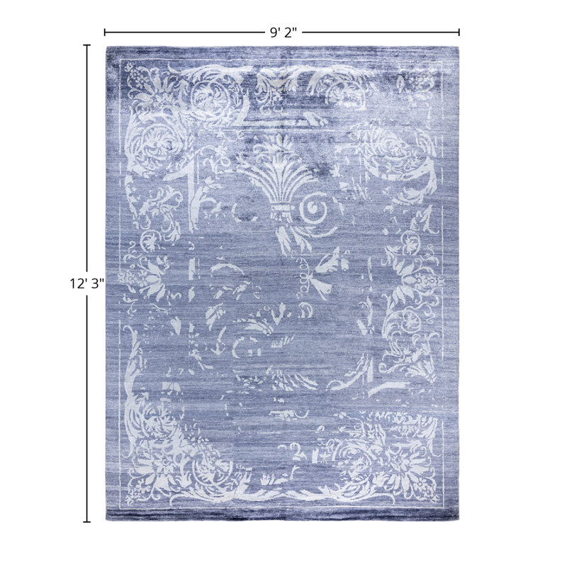 Tapis moderne noué à la main de conception unique - bleu, 9 pi 2 po x 12 pi 3 po Modern