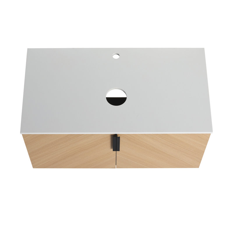 Meuble-lavabo de salle de bain avec lavabo en céramique et dalle de pierre artificielle