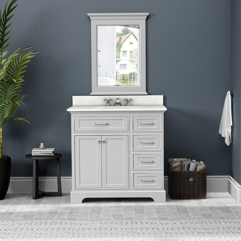 Meuble-lavabo en bois massif 36 po avec comptoir en quartz durable Ventura, Quartz