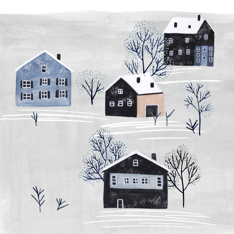 Snowy Village I by Melissa Wang - Wrapped Canvas Painting, 91cm H x 91cm W