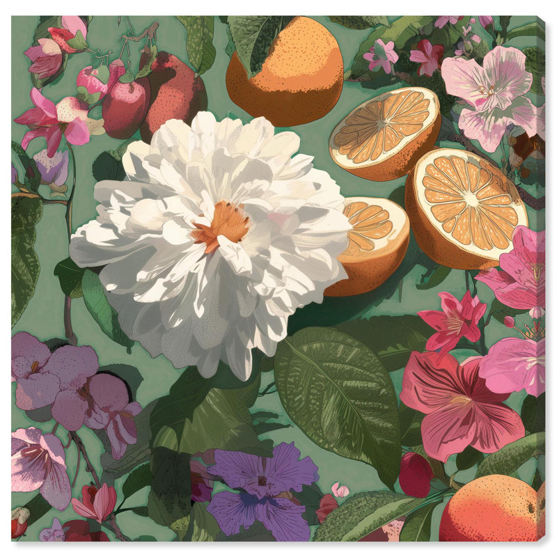 «Blooming Flowers and Citrus Green», reproduction d'art sur toile par Walt Art Remedy, 30 x 30, H 30 po x l 30 po