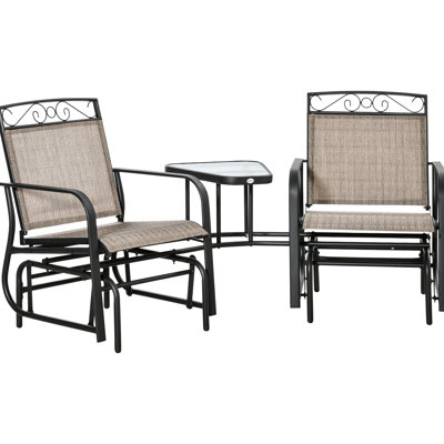Balancelle avec 2 chaises berçantes Brown Porch avec table centrale pratique - Fauteuil coulissant et sangle respirante pour le jardin et la cour arrière