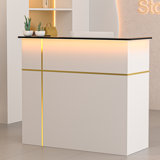 Wrought Studio Reception Desk with Counter, Modern Front Table Equipped Lockers & Storage Shelves, 48-inch Checkout Counter with DIY Stripe for Lobbies, Salons, Retail, Home Offices, Reception Room