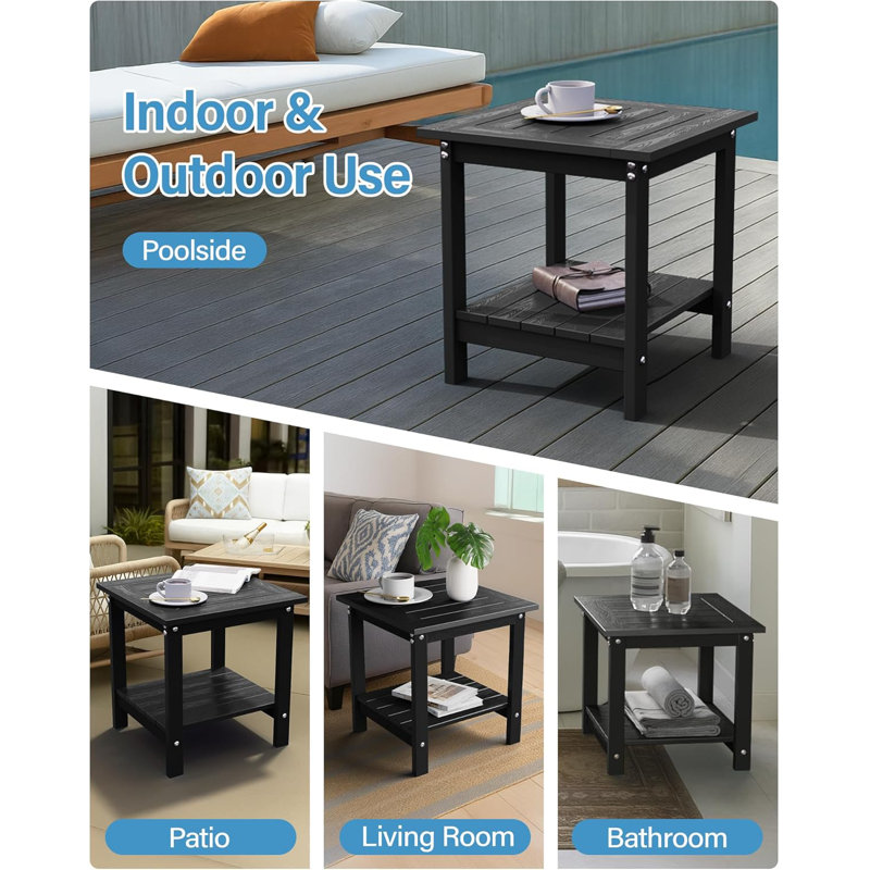 HIPS Small Square Outdoor End Table, Black