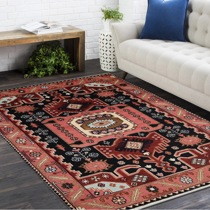 Hamadan Hand Knotted Tencel Oriental Area Rug in Black, Rectangle 5' x 8'