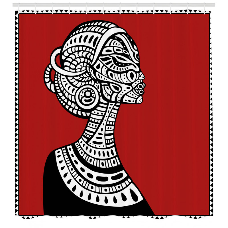 Ensemble de rideau de douche africain + crochets, H 75 po x l 69 po