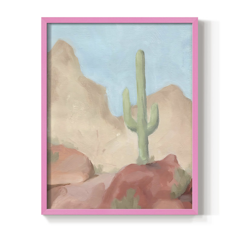 Sunny Saguaro III, reproduction encadrée - bois massif, H 21 po x l 17 po, Rose