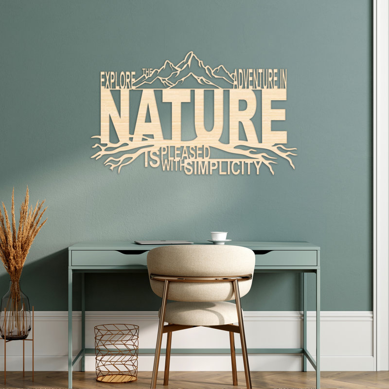 Art mural Explore avec l'aventure dans la nature avec des montagnes - bouleau baltique naturel (46 po x 27,41 po)