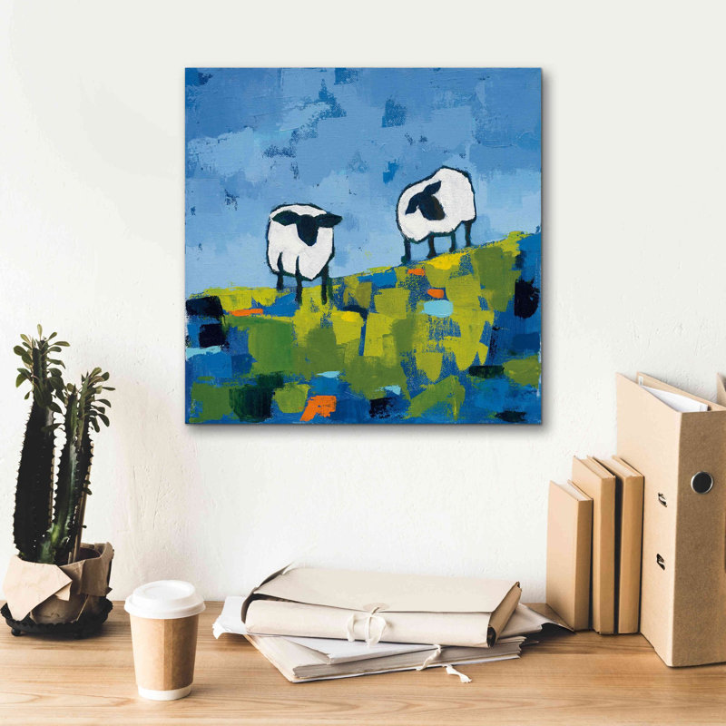 Deux moutons - peinture sur toile tendue, H 18 po x l 18 po x P 0,75 po