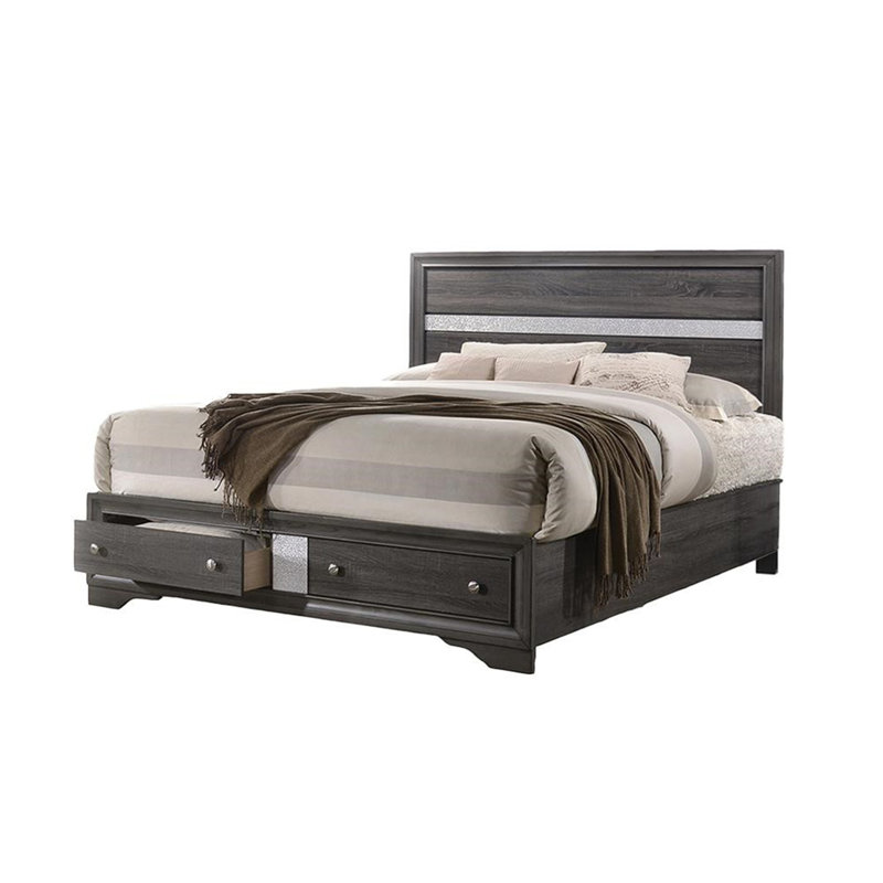 Lit de rangement de style traditionnel en bois, Gris