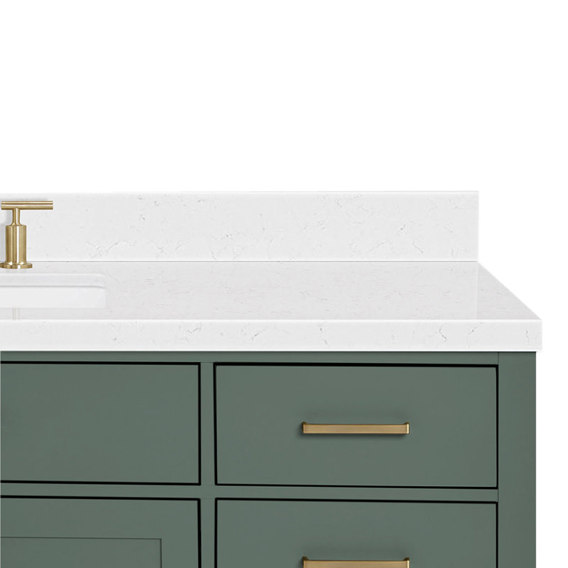 Ensemble de meuble-lavabo simple en bois massif avec plateau en quartz Carrara de 1,5 po Thornaby, Forme rectangulaire