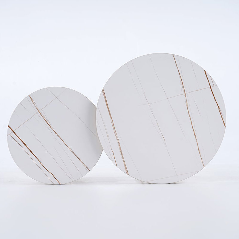 Round 2-Piece Nesting Set Sintered Stone Top White Coffee Table With Metal Frame