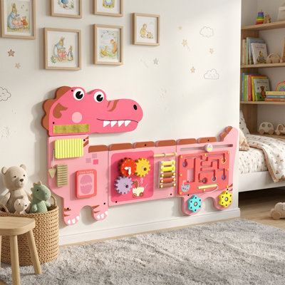 AIYAPLAY Busy Board Panels Wall Mounted Dinosaur, Pink
