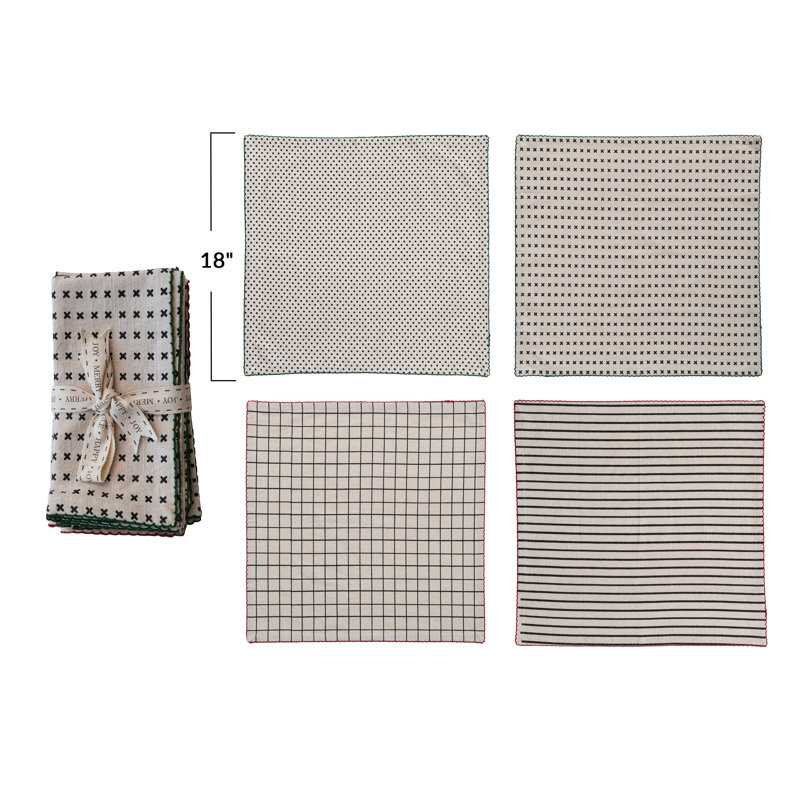 Cotton Printed Napkins With Pattern And Stitched Edge