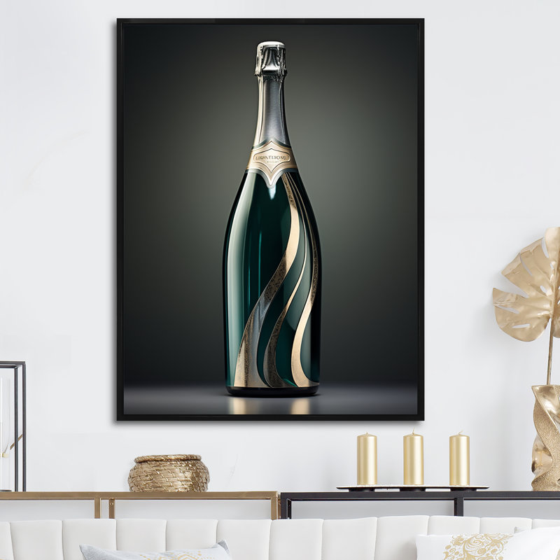 Prestiges profil vert champagne - impressions d'art mural vin et champagne, H 44 po x l 34 po x P 1,5 po, Cadre flottant noir