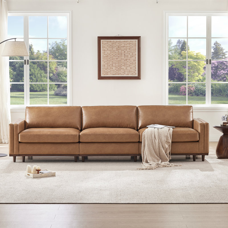 Canapé modulaire en similicuir 3 pièces l 118 po avec pieds en bois massif Laima